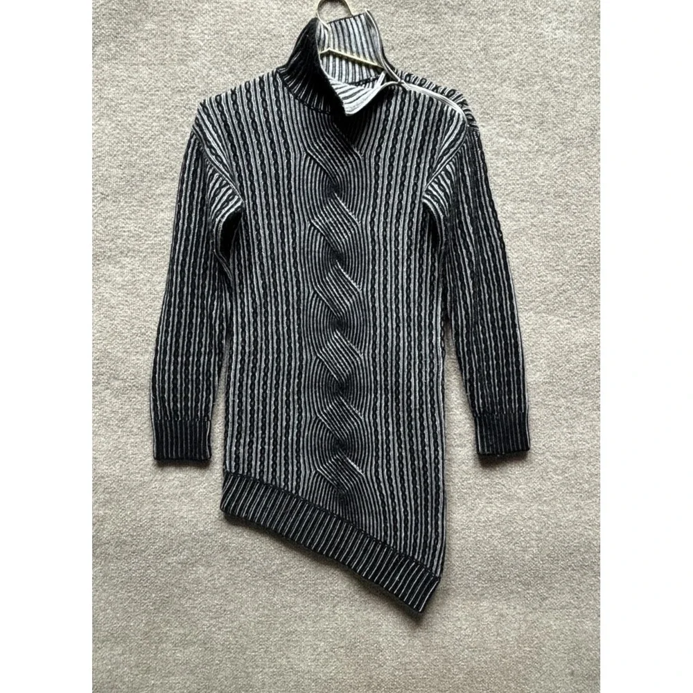 Naadam Wool Cashmere Sweater Dress Small Black Gray Turtleneck Mini Zipper EUC